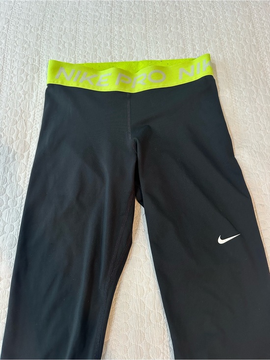 Nike Pants - Black Nike Pro Panel Leggings with yellow band in Size Medium